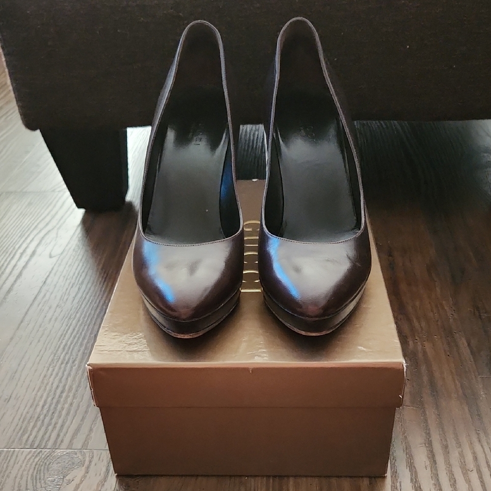 GUCCI Chocolate Deep Brown Platform w/Bamboo Heels sz 8